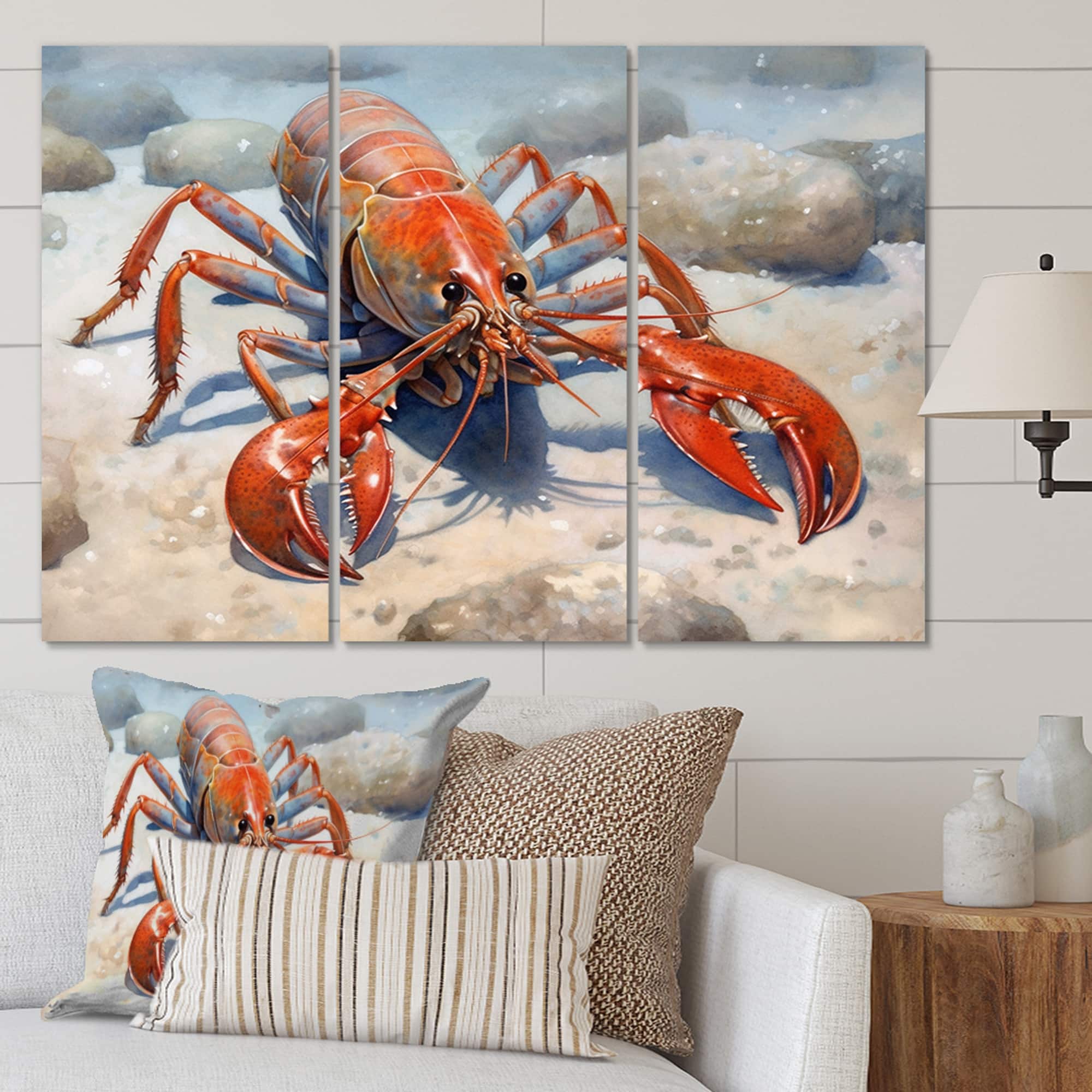 Designart "Freshwater Crayfish II" Animals Canvas Wall Art Set On